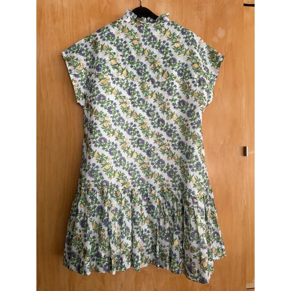 OLIPHANT Block Print Floral Dress White Green Blue Purple Gold Sz Medium NWOT - Picture 3 of 4